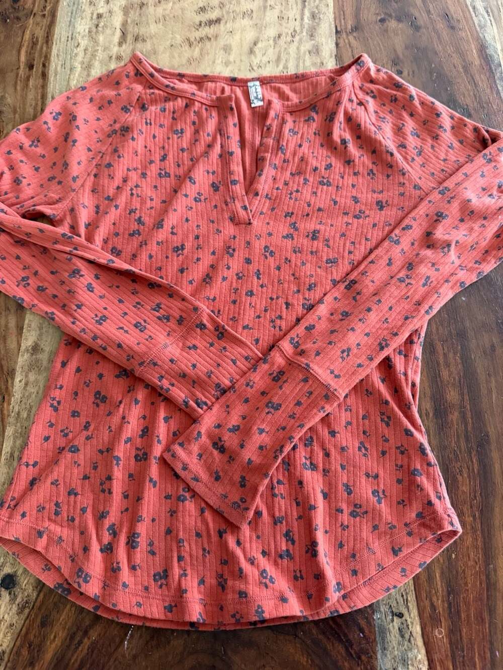 Free People Intimately Floral Ribbed Henley Top Size L